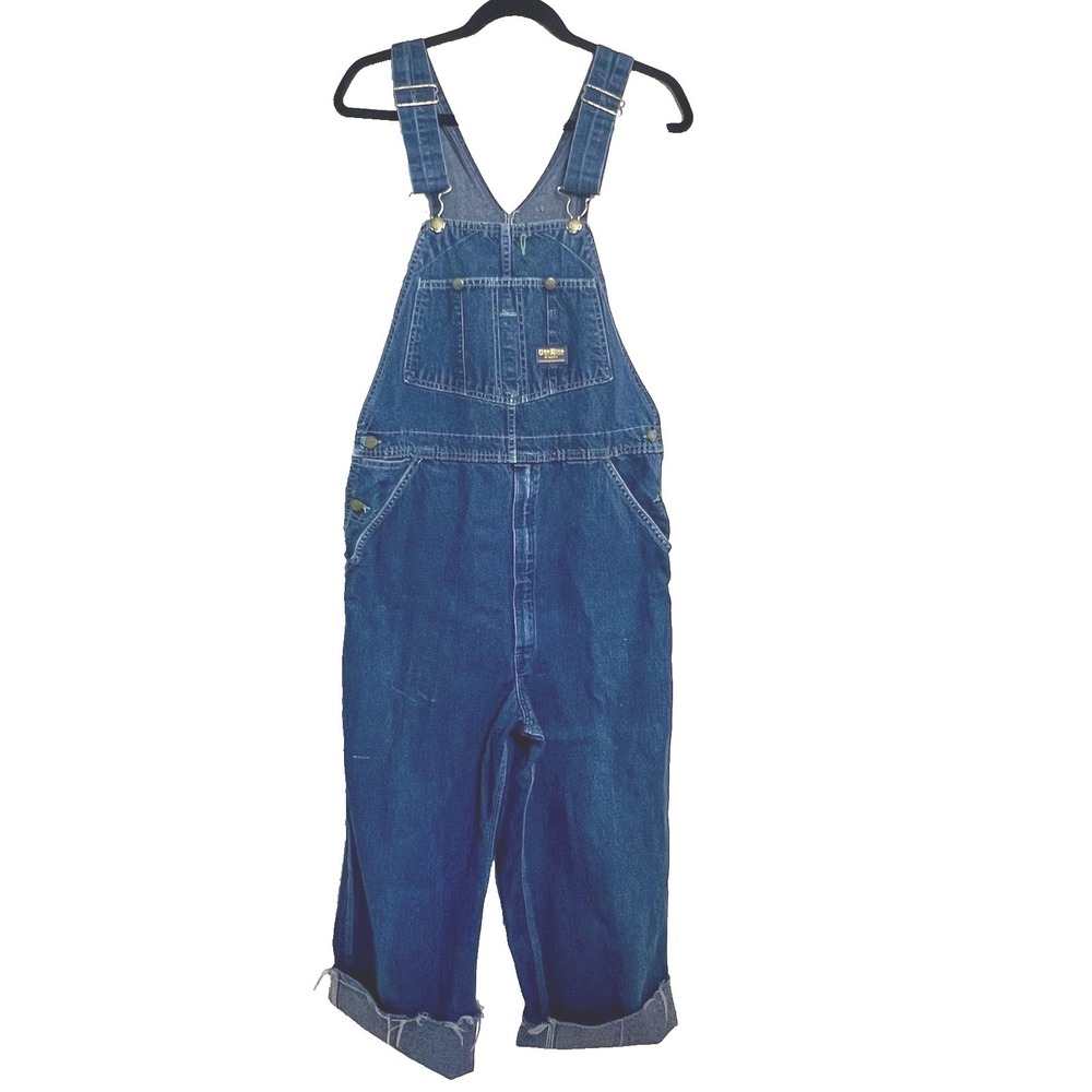 Vintage OshKosh‎ B'Gosh Overalls Mens 34x24 USA Vestbak Denim Workwear Cut Hem